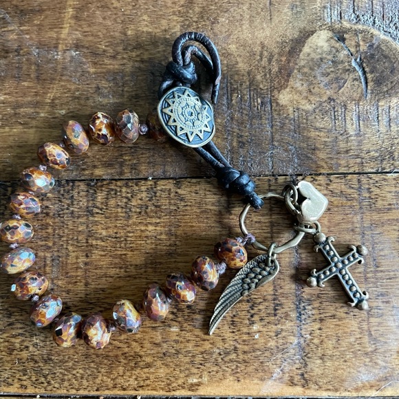 Czech brown glass bead charm bracelet. Two Silver Sisters. - Picture 2 of 3